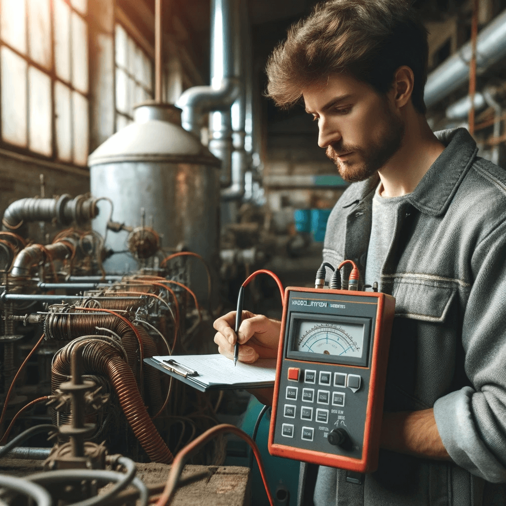 An engineer using an insulation megohmmeter